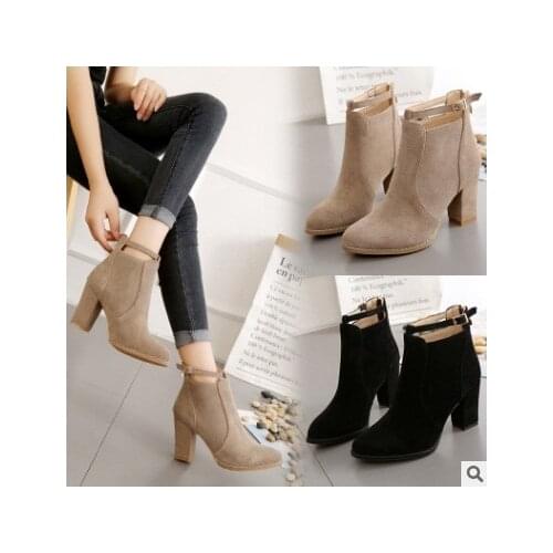 2018New Autumn Winter Fashion Woman Boots High Heels women Leather Ankle Boots Sexy Pointed Toe Boots EUR35-42