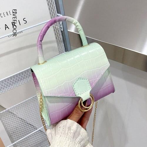 Female Fashion Single Shoulder Bags Messenger Handbags Gradient Color Retro Mini Square Bag 2021 New Pu Leather Casual Bag