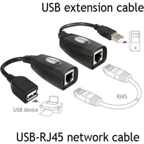 2pcs/lot USB Extension Ethernet RJ45 Cat5e/6 Cable LAN Adapter Extender Over Repeater Set