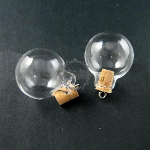 24.5mm transparent ball glass bottle with 7mm open mouth cork bail perfume vial pendant wish charm DIY supplies 1810008