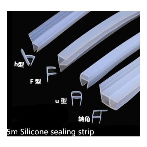 5M/lot F U H Shape Silicone Seals Sliding Door Screen Shower Door Window Bathroom Sealing 6 8 10 12mm Glass Fixture Accessories