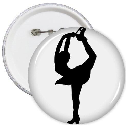 Winter Sport Female Dancing Girl Figure Skating Silhouette Round Pins Badge Button Clothing Decoration 5pcs