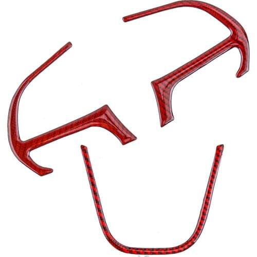 3Pcs/Set Car Red Steering Wheel Button Cover Trim Frame Carbon Fiber Fit for Dodge Challenger 2015 2016 2017 2018 2019 2020