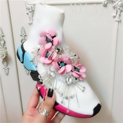 Fringed gemstone custom flower Paris socks shoes European station Thailand Hong Kong street fashion