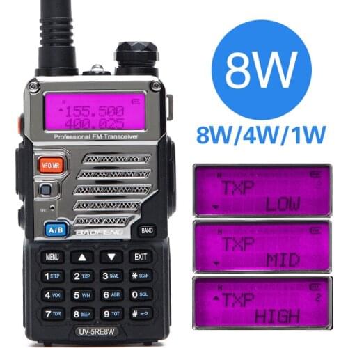 BaoFeng UV-5RE 8W Walkie Talkie 10km Dual Band UV5R Two Way Radio VOX Flashlight Handheld Long Range Portable Ham Hunting Radio