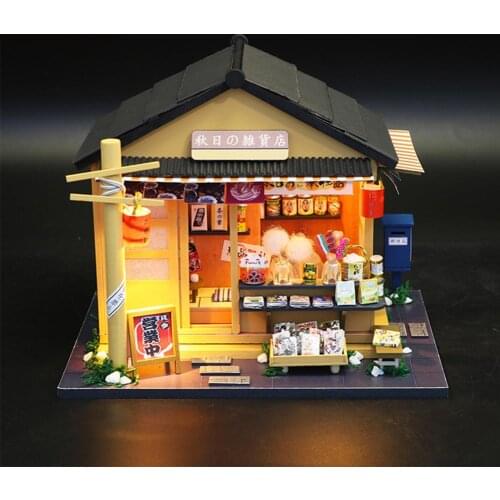 Wooden DIY Doll House Model Miniature Figurines DIY Japanese Grocery Store Doll House Model Toy for Kids Gifts Casa De Boneca