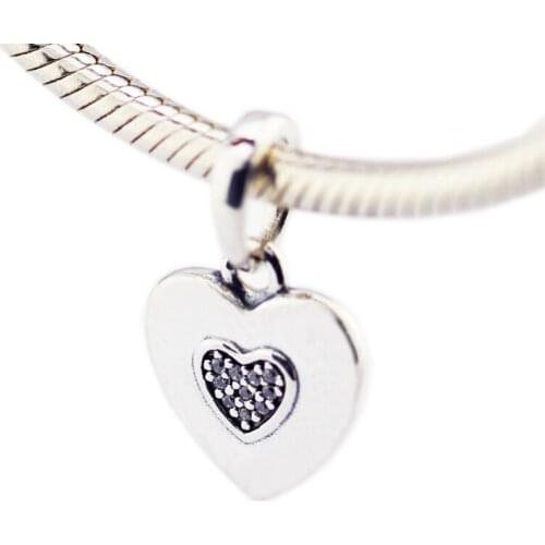 DIY Fits for Pandora Beads Bracelets Two-Tone Signature Heart Charms 100% 925 Sterling-Silver-Jewelry Free Shipping