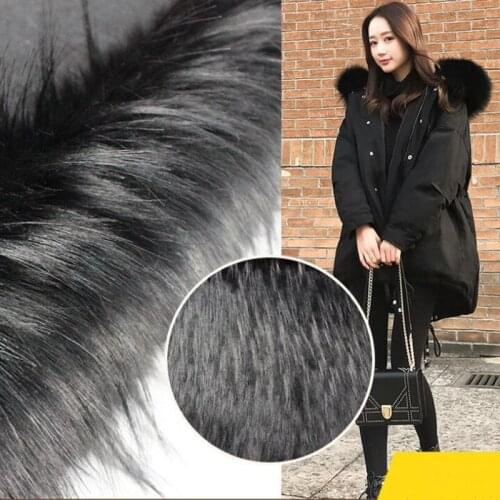 Long Pile Artificial Fur Raccoon Jacquard Plush Black Faux Fur Fabric For Coat Collar Bag Home Textile Clothes Toy Crafts Sewing
