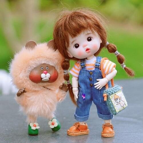 Handmade Obitsu 11 Dolls Denim Bib Pants T-shirt for OB11, IXDOLL, Holala, 1/8 BJD Doll Overall Clothes Accessories