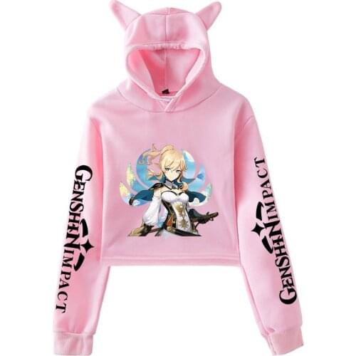 Genshin Impact Women Short Hoodies Girls Cute Clothes Styles Cat Ears hoodie Funny Sweatshirt Cotton Everyday Casual hoodie