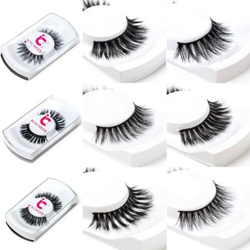 ICYCHEER Cross Natural Real Mink Hair 3D Makeup Extension False Fake Eyelahes Eye Lashes