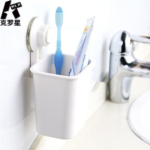 KLX High quality bathroom Strong Suction cup Toothbrush holder Household wall storage shelf organizer Toothpaste storage cups