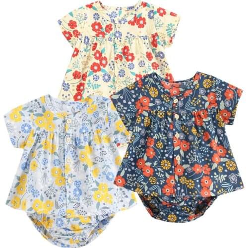 Infant Baby Girls Clothing Suit Summer Baby Girls Clothes Set Flower Cotton Shirt+PP Shorts Newborn Baby Girls Clothes