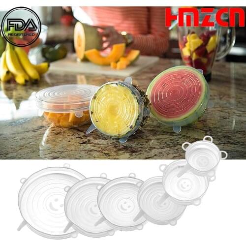 6 Pcs/Set Food Silicone Cover Cap Universal Silicone Lids For Cookware Bowl Reusable Stretch Lids Kitchen Accessories