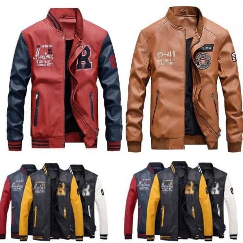 Multiple Styles Men Leather Jacket PU Leather Bomber Jackets Warm Baseball Slim Mens Military Leather Coat Outwear