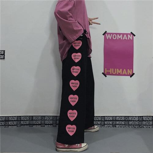 Summer Heart Print Pants Hip Hop Trousers Loose Harajuku Pants 2021 Casual Women Japan Funny High Street Jogger Pants Femme