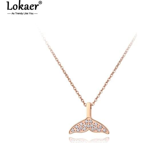 Lokaer Bohemia Mosaic CZ Crystal Fish Tail Pendant Necklaces For Women Titanium Stainless Steel Choker Necklace Jewelry N19140