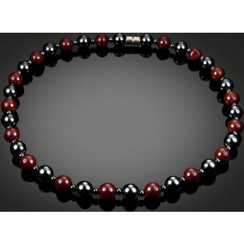 Magnetic unisex hematite necklace with magnetic therapy black and red health care women and men beaded jewelry bracelets