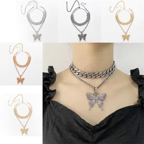 Trendy Women Butterfly Pendant Necklace Choker Exquisit Multilayer Clavicle Necklace Collares de Moda Female Party Jewelry Gifts