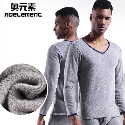 Mens autumn clothes Mens thermal underwear Thicken plus velvet autumn clothes Low-collar V-neck Tight-fitting cotton sweater