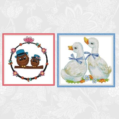 Two Owls and A Pair Ducks Patterns Cross Stitch Kits DMC Embroidery Thread Set DIY Handmade Cross-stitch Home Decoration