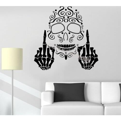 Skull bone Erect Middle Finger Gothic Style Wall Stickers Personality Pattern Removable Wallpaper For Teens Bedroom Mural EA198