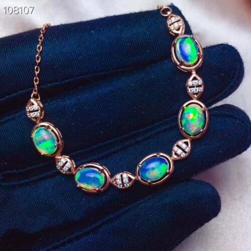 Real Natural Opal bracelet Solid S925 Sterling Silver For Women Colour Gem Stone Rings