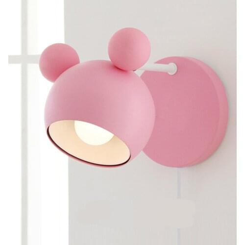 New Pastoral Lovely Creative Iron Cartoon Mouse Led E27 Wall Lamp For Princess/ Girl Bedroom Bedside Living Room Lamp 1988