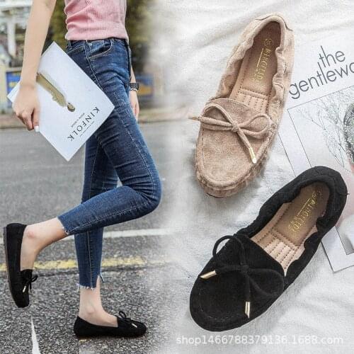 Flock butterfly-knot pleated elastic flats shoes woman autumn round toe shallow soft soled folding ballet shoes casual anti-skid