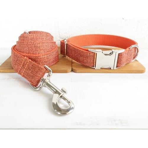 Personalized Orange Suit Dog Collar Leash Set Nylon Pet Collar Leash Free Engraved Nameplate For Small Medium Large Dogs