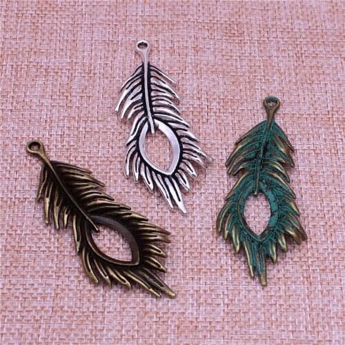 10pcs 28*72mm Three color Vintage Peacock Feathers Charms Diy Metal Feathers Charms Pendant for Jewelry Making T0580