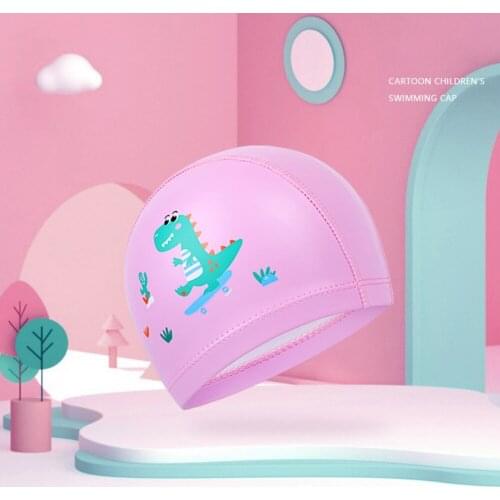 Childrens Swimming Cap Boy Girls Print Cartoon Cute Professional PU Surfing Long Hair Protection Waterproof Hats