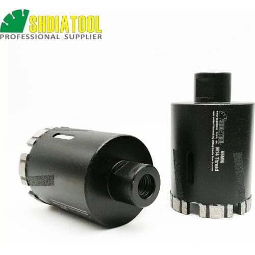 SHDIATOOL 2pcs Laser Welded Diameter 65mm Diamond Dry or Wet Drilling Core Bits M14 thread hole saw for drilling granite marbel