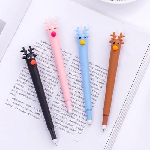 2Pcs Cute 0.5mm Gel Pen Lovely Elk Modeling 0.5mm Black ink Erasable Writing Supplies School supplies Student Stationery Gift