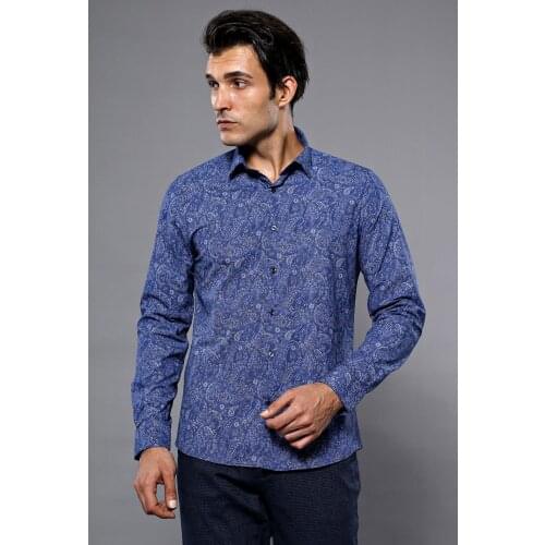 Blue Long Sleeve Patterned Shirt Wessi