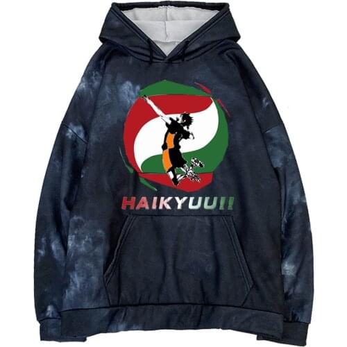 Tie Dye Hoodies Hot Anime Haikyuu Casual Hoodie Harajuku Shoyo Hinata Sweatshirts Exhaust Takeoff Boy Loog Sleeve Top Pullovers