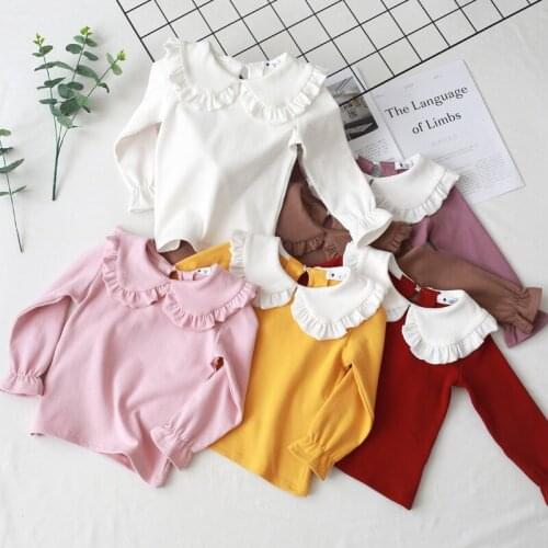 Spring Autumn Casual Kids Girls Shirts Long Sleeve Turn Down Collar Girls Shirts Children Princess Cotton Blouses 24M-8T