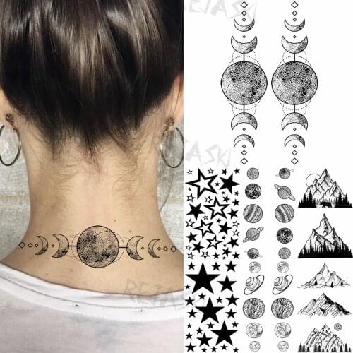 Black Planet Moon Temporary Tattoos For Women Adult Stars Mountain Forest Fake Tattoo Waterproof Body Art Painting Tatoos Decal