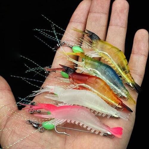 WALK FISH 5PCS/Lot 9cm 5.2g Luminous Simulation Prawn Soft Shrimp Shaped Worn Fake lure Hook Isca Fishing Lure Artificial Bait