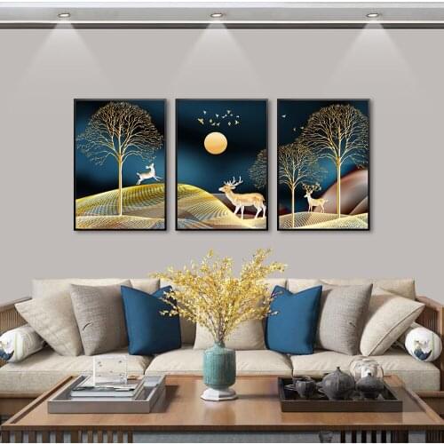 Wall art unframed Golden landscape Canvas Printings islamic home decor Unframed Modern wall picture for home design