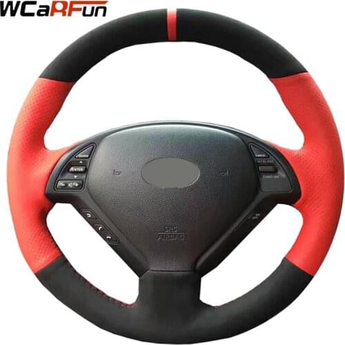 WCaRFun Hand-Stitched Red leather Black Suede Car Steering Wheel Cover for Infiniti G25 G35 G37 QX50 EX25 EX35 EX37 2008-2013