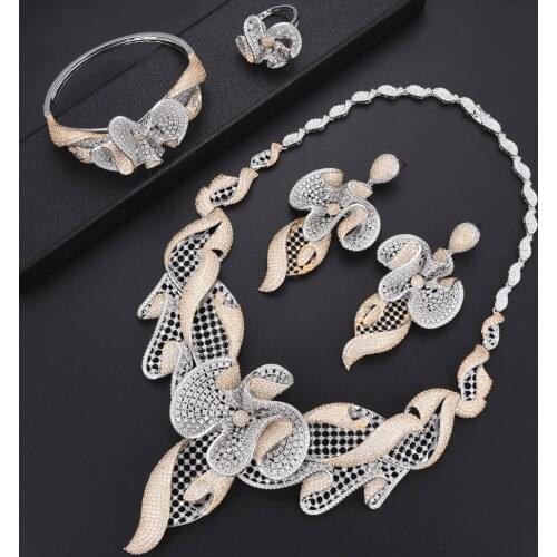 Blachette Cubic Zirconia Jewelry Sets Nigerian Dubai Necklace Earrings Bracelet Ring Wedding 4PCS For Women Fashion High Quality