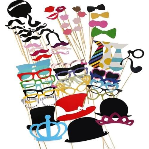 60pcs Photo Booth Props Funny Fun DIY Mask Glasses Mustache Lip On A Stick Cute Photobooth Props Birthday Wedding Party Supplies