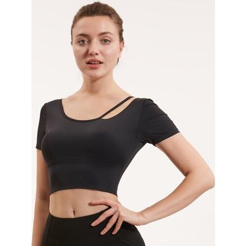 Womens Sexy Backless Yoga Gym Shirt Gym Quick Dry T-shirts Padded Crop Tops Solid Slim Short Sleeve Running Jogging Fitness Top