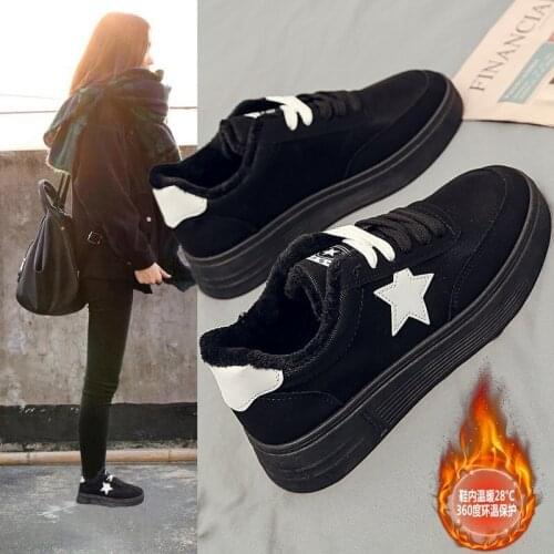 New Popular Vulcanized Shoes Women 2020 Autumn/Winter Black Plus Velvet Warm Sneakers Women Shoes Student Wear-resistant Shoes