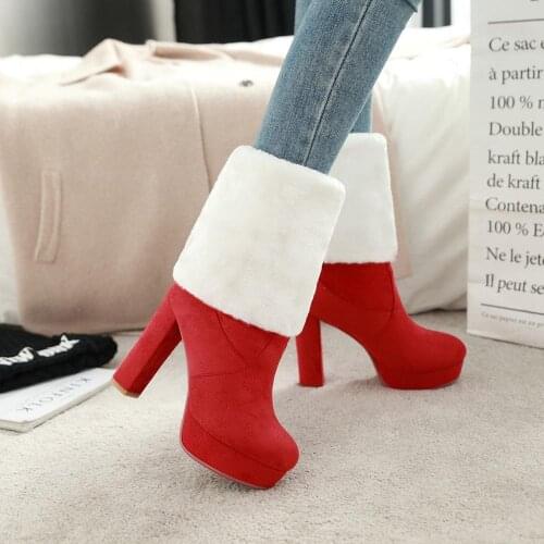Black Women Flock Square High Heel Knee High Boots Fashion Platform Zipper Boots Autumn Winter Woman Shoes Red 34-43