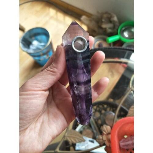 1pcs Free Shipping ! natural Quartz Crystal wand Smoking Pipe purple flourite crystal smoking pipes for tobacco