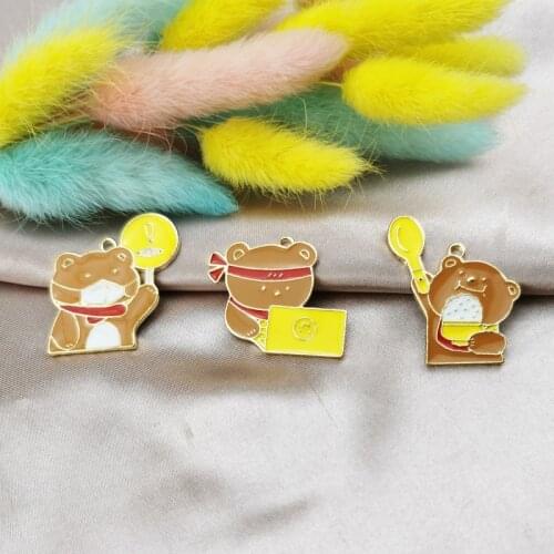 10pcs Classics Enamels Charm Little Bear Nuts Alloy Earring Charms DIY Earrings Bracelet Floating Jewelry Ccessories