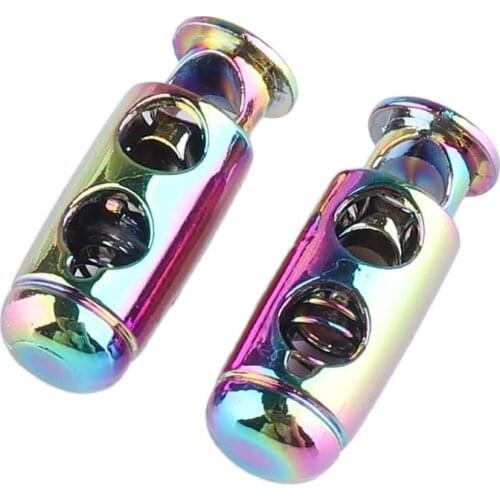 10PCS Metal Alloy Cord Lock Rainbow Hollow Spring Buckles Double-hole Clothes Shoes Hat Hoodies Garment Webbing Accessories
