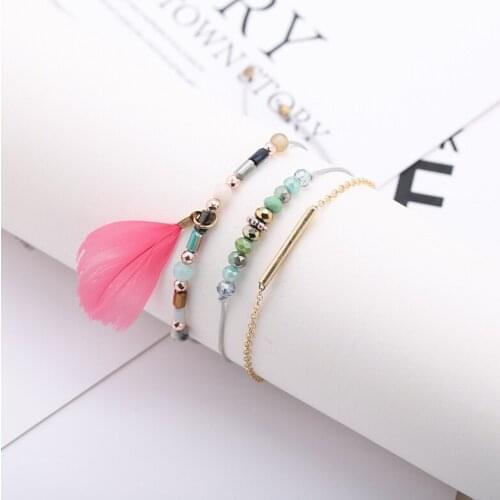 3pcs/set Handcraft Boutique Fashion Multilayer Crystal Stone Beads Strand Bracelets Tassel Bangles Pulseras Womens Boho Mujer